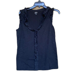 Loft black cotton top with ruffles